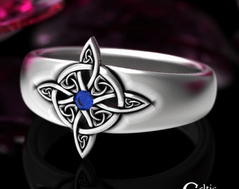 Sapphire Celtic Ring, Silver Goddess Ring, Witch Knot Ring, Sterling Pagan Ring, Women Celtic Sapphire Ring, Celtic Goddess Ring, 1921