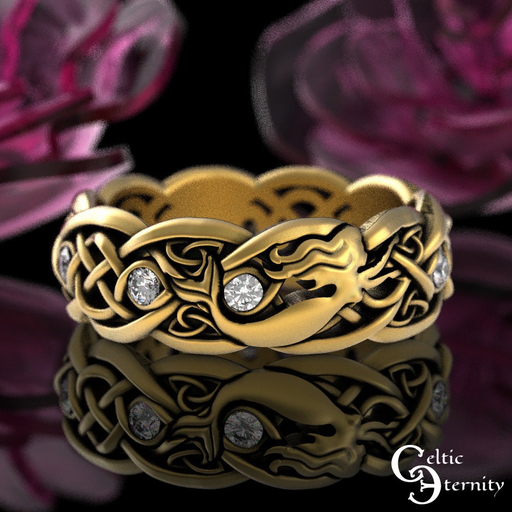 Gold & Moissanite Celtic Ring, 10K Celtic Wedding Ring, 10K Celtic Wedding  Band, 10K Mens Celtic Wedding Band, Moissanite Irish Ring, 1900