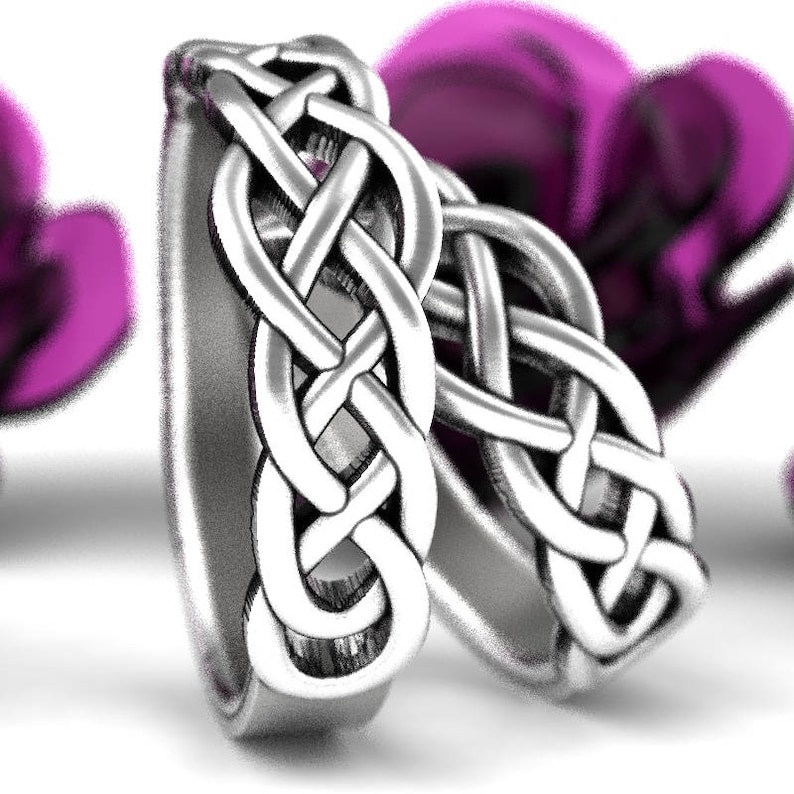 Celtic Knotwork 925 Sterling Silver Wedding Ring Set His and Hers Wedding Bands Celtic Knot Wedding Band Set Made in Your Size CR-763