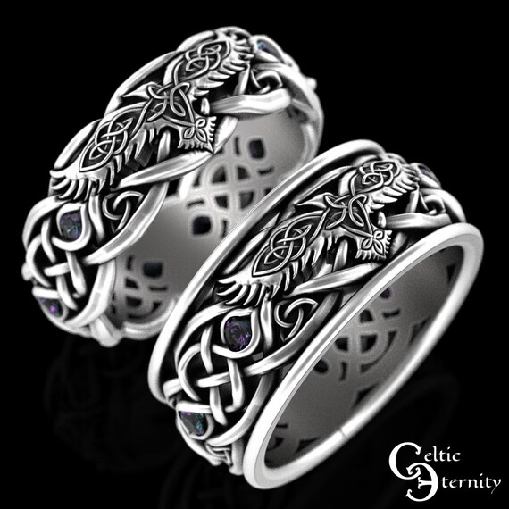 Sterling Viking Wedding Rings Alexandrite Raven Rings Celtic Etsy