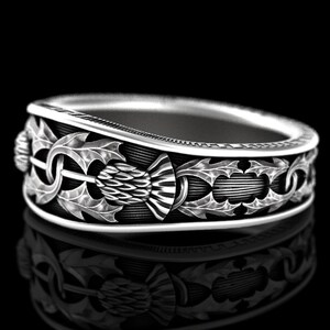 Scottish Thistle Ring, Sterling Silver Wedding Ring, Silver Thistle Ring, Thistle Wedding Band, Botanical Jewelry, Handcrafted Ring, 1779 image 6