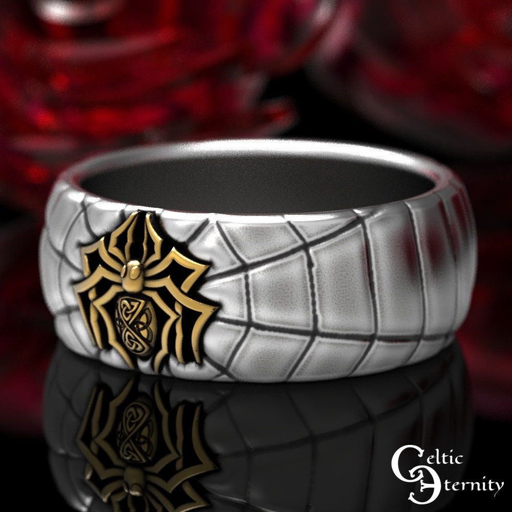 10K & Sterling Spider Ring, Celtic Spider Ring, Black Widow Ring, 2tone