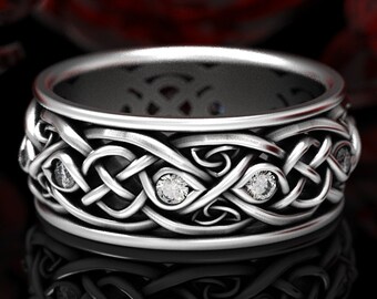 Infinity Wedding Band With Moissanites, 925 Sterling Silver Celtic Ring, Unique Wedding Ring, Celtic Wedding Band, Handcrafted Size CR1096