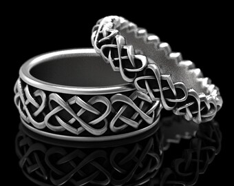 His Hers Celtic Wedding Ring Set, Heart Knot Wedding Band, Matching Sterling Wedding Rings, Celtic Heart Knot, Matching Ring Set 1264 + 1268