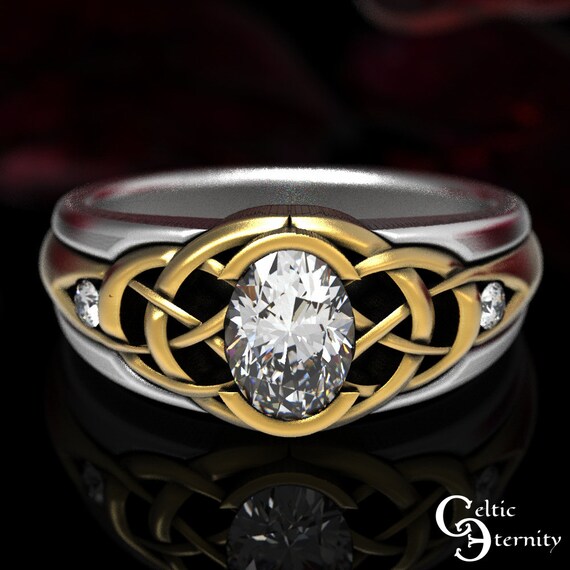 2Tone Celtic Wedding Ring, Moissanite Gold Ring, Moissanite 2tone Wedding Ring, Moissanite Anniversary Ring, Celtic Anniversary Ring, 1654