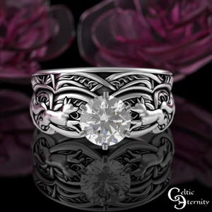 Sterling Moissanite Fox Bridal Wedding Set, Silver Scottish Stacking Marriage Rings, Matching Irish Bridal Set, Twin Flame Foxes, 3071 1971