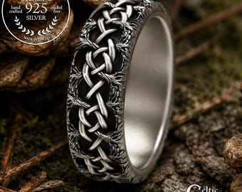 Men's Woven Forest Ring, Eternal Love Wedding Band, Sterling Tree Branches Ring, Silver Braided Tree Wedding Ring, Irish Woodland Ring, 2043