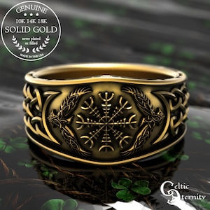 Gold Viking Signet Ring, White Gold Viking Wedding Band, Platinum Raven Ring, Gold Magical Jewelry, Platinum Pagan Ring, Viking Sigil, 1160 image 1