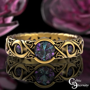 Alexandrite Engagement Ring, Gold Alexandrite Ring, Alexandrite Wedding Ring, Celtic Alexandrite Ring, White Gold Alexandrite Ring, 1741