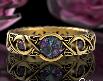 Alexandrite Engagement Ring, Gold Alexandrite Ring, Alexandrite Wedding Ring, Celtic Alexandrite Ring, White Gold Alexandrite Ring, 1741