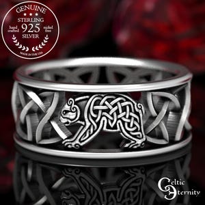 Sterling Silver Bear Ring, Celtic Bear Ring, Mens Wedding Band, Bear Spirit Animal, Mens Celtic Ring, Silver Bear Ring, Wide Mens Ring, 1126