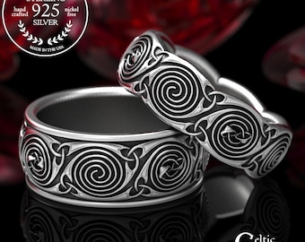 Spiral Celtic Wedding Ring Set, Sterling His Hers Mushroom Wedding Rings, Celtic Spiral Rings, Mushroom Wedding Band Set,1722 1723