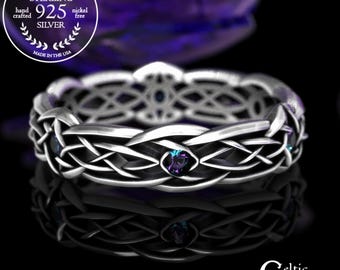 Sterling Silver & Alexandrite Celtic Ring, Irish Alexandrite Anniversary Ring, Alexandrite Gaelic Ring, Alexandrite Handfasting Ring, 1416