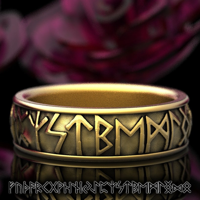 Gold Nordic Rune Ring Viking Rune Wedding Band Magical Etsy