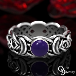 Celtic Moon Ring, Sterling Silver Amethyst Ring, Silver Crescent Moon Ring, Moon Wedding Ring, Magic Silver Ring, Moon Goddess Ring, 1493