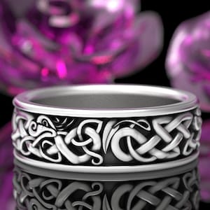 Sterling Dragon Wedding Band, Celtic Dragon Wedding Ring, Carved Dragon Ring, Viking Dragon Wedding Band, Silver Norse Dragon Ring, 1711