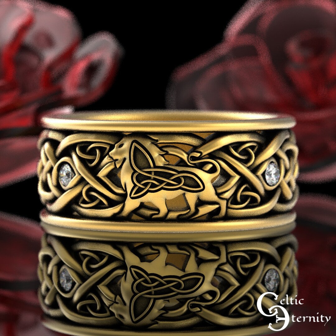 Moissanite Gold Mens Lion Ring 10K Gold Lion Wedding Ring Etsy