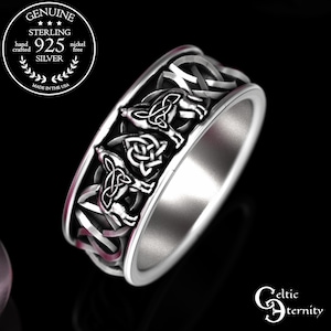Celtic Wolf Ring, Sterling Wolf Wedding Band, Wolf Wedding Band, Viking Wolf Ring, Wolf Mens Jewelry, Norse Ring, Silver Wolf Ring, 1170