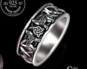 Celtic Wolf Ring, Sterling Wolf Wedding Band, Wolf Wedding Band, Viking Wolf Ring, Wolf Mens Jewelry, Norse Ring, Silver Wolf Ring, 1170