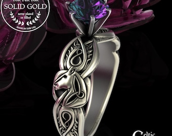 White Gold & Alexandrite Horse Engagement Ring, 18K Gold Little Pony Ring, Equestrian Proposal, 14K Filly Horse Riding Wedding Ring, 3059