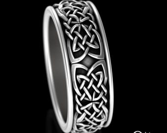 Scottish Groom Dara Knot Ring, Sterling Celtic Woven Wedding Band, Classic Silver Irish Interweaving Wedding Ring, 925 Wide Mans Ring, 3210
