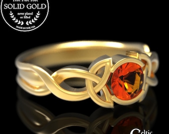 Orange Sapphire Engagement Ring, Gold Celtic Wedding Ring, Orange Engagement Ring, Celtic Engagement Ring, Platinum Engagement Ring, 405
