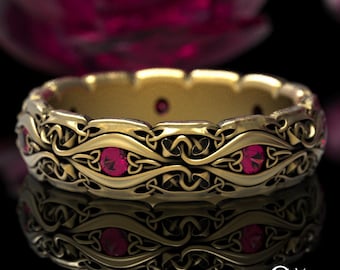 Ruby & Gold Mushroom Ring, 10K Gold Botanical Irish Ring, 14K Celtic Plant Ring, Nature Inspired Ring, Modern Psychedelic Wedding Ring, 1378