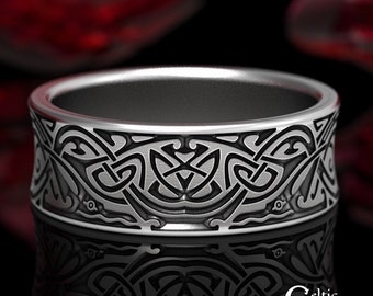 Ancient Norse Viking Ring, Celtic Bird Ring, Sterling Silver Wedding Band, Nordic Bird Ring, Viking Wedding Band, Tribal Wedding Band, 1587