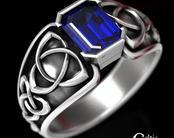 Sapphire Celtic Ring, Sapphire Engagement Ring, Silver Statement Ring, Celtic Statement Ring, Celtic Wedding Ring, Silver Celtic Ring, 1531