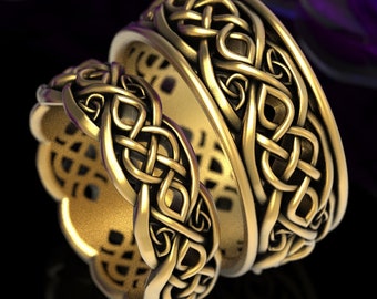 Infinity Wedding Band Set, Gold Celtic Ring Set, Celtic Wedding Band Set, His & Hers Matching Rings 10K 14K 18K Gold or Platinum 1057 1095