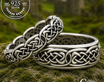 Sterling Silver Matching Wedding Bands, Celtic Matching Rings, Wedding Ring Set, Silver Celtic Wedding Set, His Hers Couple Rings, 1583 1581