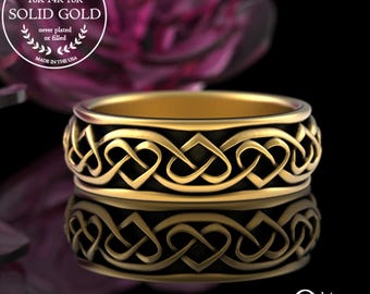 Solid Gold Heart Knotwork Wedding Ring, Platinum Irish Woven Ring, 10K 14K 18K Heart Knot Wedding Band, White Gold Welsh Wedding Ring, 3159