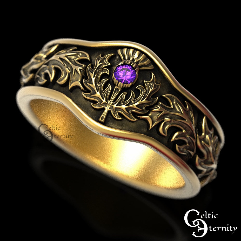 Scottish Gold Thistle Ring, Thistle Wedding Band, Gold Thistle Ring ...