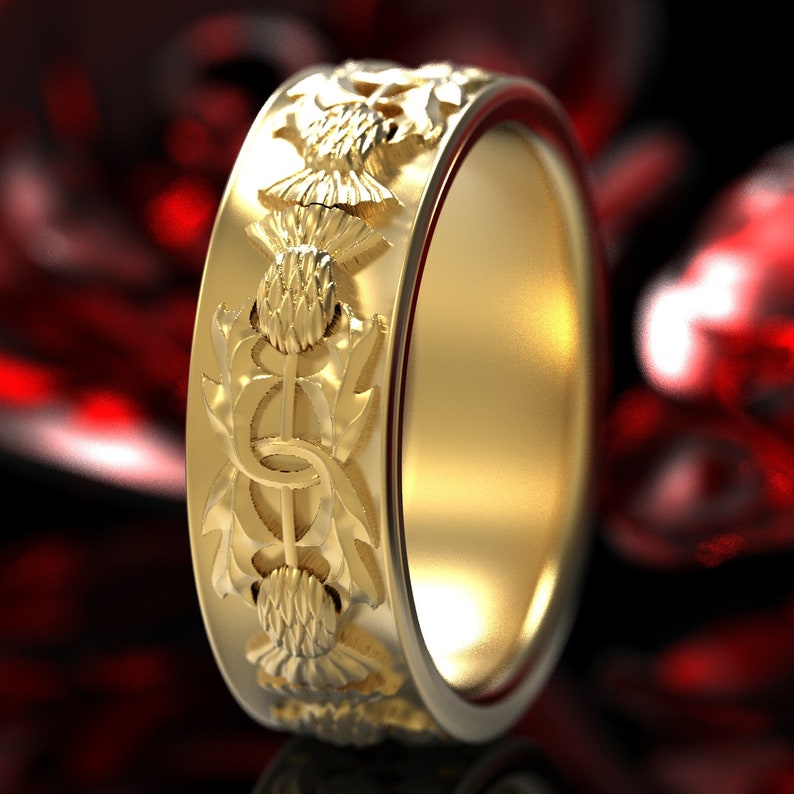 Gold or Platinum Scottish Highland Ring, 18K Scotland Thistle Ring, 10K ...