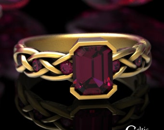 Ruby Celtic Gold Engagement Ring, 14K Gold Ruby Wedding Ring, Gold Celtic Engagement Ring, 10K Gold Ruby Solitaire Ring, Ruby Accents, 1849