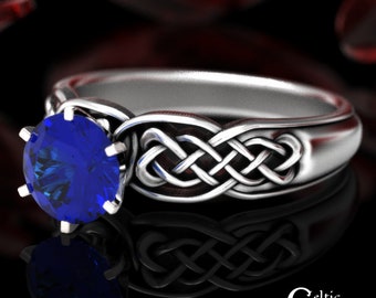 Sapphire Celtic Engagement Ring, Celtic Sterling Engagement Ring, Irish Engagement Ring, Sapphire Irish Ring, Women Celtic Wedding Ring 1867