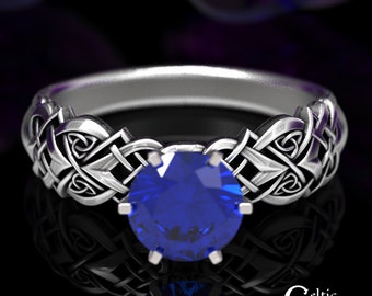 Heart Knotwork Engagement Ring, Sterling & Sapphire Celtic Engagement Ring, Sapphire Engagement Ring, Silver Irish Engagement Ring, 1656