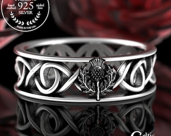 Celtic Scottish Thistle Ring, Scottish Thistle Jewelry, Scottish Wedding Band, Sterling Silver Botanical Jewelry, Infinity Thistle Ring 1763
