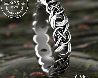 Sterling Classic Celtic Wedding Band for Woman, Silver Bridal Infinity Knotwork, Delicate Irish Wedding Ring, Intricate Trinity Knot, 1985