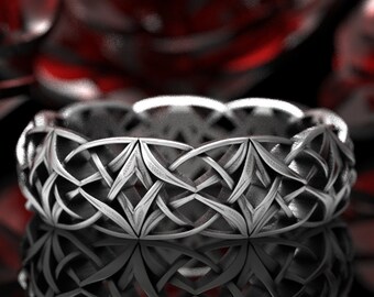 Celtic Silver Love Knot Ring, Sterling Woven Celtic Wedding Ring, Viking Celtic Wedding Band, 925 Simple Norse Knot Ring, Heart Pattern 1299