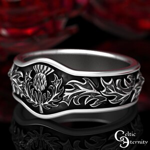 Scottish Thistle Ring, Sterling Silver Thistle Ring, Scottish Wedding Ring, Thistle Flower Ring, Celtic Wedding Band, Men Wedding Ring, 1764 image 4