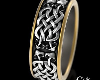 Sterling & 10K Mushroom Ring, 2tone Psychedelic Wedding Band, Mixed Metals Woven Shroom Ring, Grooms Two-Tone Botanical Plant Ring, 4052