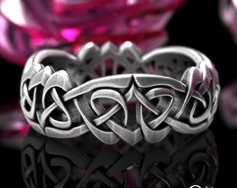 Womens Heart Wedding Ring, Sterling Knotwork Woven Heart Design, Irish Heart Wedding Band, Silver Braided Gaelic Ring, Celtic Design, 1951