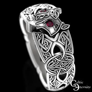 Ruby Celtic Wolf Ring, Ruby Wolf Ring, Sterling Wolf Ring, Wolf Wedding Ring, Ruby Viking Ring, Viking Wolf Ring, Mens Wolf Ring, 1744 image 7