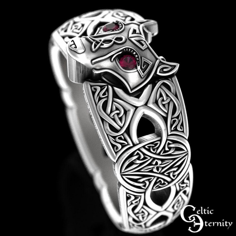 Ruby Celtic Wolf Ring, Ruby Wolf Ring, Sterling Wolf Ring, Wolf Wedding Ring, Ruby Viking Ring, Viking Wolf Ring, Mens Wolf Ring, 1744 image 7