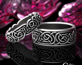 Matching Infinity Wedding Bands, Sterling His Hers Celtic Rings, Matching Celtic Wedding Rings, Sterling Silver Celtic Ring Set, 1914 1915