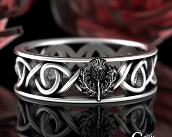 Celtic Scottish Thistle Ring, Scottish Thistle Jewelry, Scottish Wedding Band, Sterling Silver Botanical Jewelry, Infinity Thistle Ring 1763