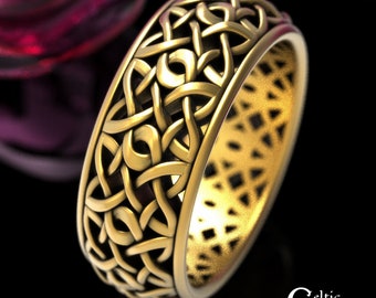 Mens Gold Infinity Knotwork Ring, Gold Celtic Mens Wedding Band, Mens Simple Knotwork Ring, Mens 10K Celtic Ring, Mens 14K Gold Ring, 1845