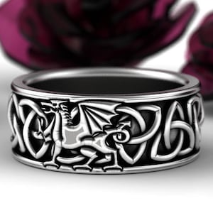 Welsh Dragon Ring Celtic, Sterling Ring, Welsh Wedding Band, Mens Wedding Band, Dragon Jewelry, Norse Dragon Ring, Dragon Wedding Ring, 1182