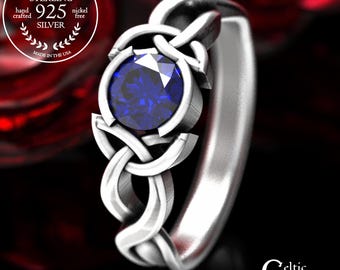 Celtic Engagment Ring, Celtic Sapphire Ring, Celtic Knot Ring, Celtic Trinity Knot Sapphire Ring, Sterling Sapphire Engagement Ring 405